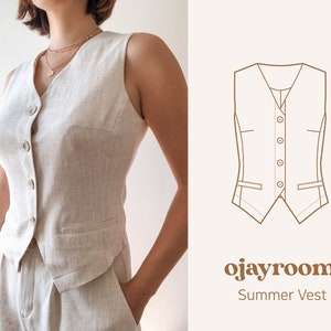 Chaleco de verano, chaleco de traje a medida (OJVT0002) PDF A4, Carta, Patrones de costura A0, (Total XXS ~ XXXL 8 tamaños) +Video Tutorial