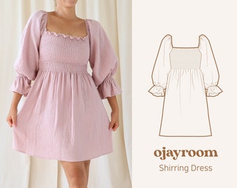 Dramatic Shirring Cottagecore Dress(OJDR0008) PDF A4, Letter, A0 Sewing Patterns, (Total XXS~XXXL 8 Sizes) +Video Tutorial