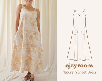 Summer Vacance Dress with Pockets, One pattern-Two design Dress(OJDR0006) PDF A4,A0,LETTER Sewing Patterns(8 Sizes) Video, Photo Tutorial