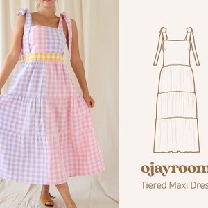 Tiered Maxi Dress, Cottagecore Summer Dress (OJDR0009) PDF A4, Letter, A0 Sewing Patterns, (Total XXS~XXXL 8 Sizes) +Video Tutorial