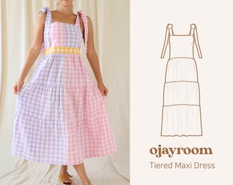 Tiered Maxi Dress, Cottagecore Summer Dress (OJDR0009) PDF A4, Letter, A0 Sewing Patterns, (Total XXS~XXXL 8 Sizes) +Video Tutorial