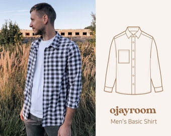 Camisa Básica Hombre(OJSH0003) PDF A4, A0 Patrones de Costura, (Total XXS~XXXL 8 Tallas) +Video Tutorial