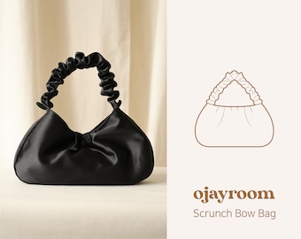 Scrunchie Bow Bag, Mini Tote Bag Sewing Patterns(OJBG0005), PDF Pattern +Video, Photos Tutorial