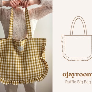Ruffle Big Shoulder Bag, Shopper Bag Sewing Pattern(OJBG0001) PDF A0,A4, LETTER Pattern +Video, Photos Tutorial