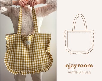 Ruffle Big Shoulder Bag, Shopper Bag Sewing Pattern(OJBG0001) PDF A0,A4, LETTER Pattern +Video, Photos Tutorial