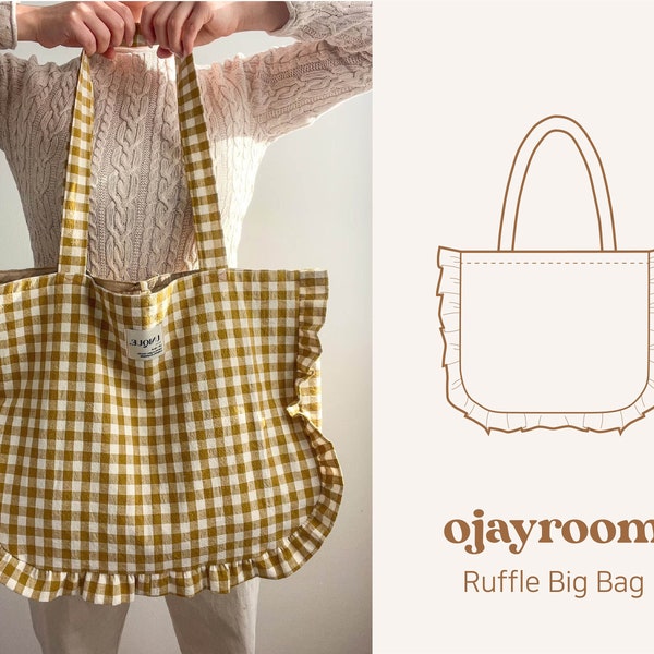 Ruffle Big Shoulder Bag, Shopper Bag Sewing Pattern(OJBG0001) PDF A0,A4, LETTER Pattern +Video, Photos Tutorial