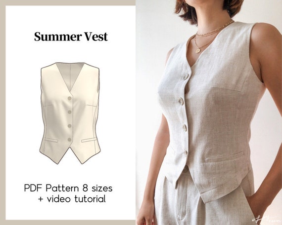 Summer Vest, Tailored Suit Vest(OJVT0002), PDF A4, A0 Sewing Patterns, (Total XXS~XXXL 8 Sizes) +Video Tutorial