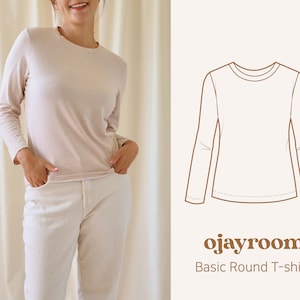 Round T-shirts, Basic T-shirt(OJTS0002) PDF A4, Letter, A0 Sewing Patterns, (Total XXS~XXXL 8 Sizes) +Video Tutorial