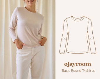 Round T-shirts, Basic T-shirt(OJTS0002) PDF A4, Letter, A0 Sewing Patterns, (Total XXS~XXXL 8 Sizes) +Video Tutorial