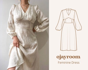 Feminine Dress, Vintage Princess Wedding Dress(OJDR0013), PDF A4, Letter, A0 Sewing Patterns, (Total XXS~XXXL 8 Sizes) +Video Tutorial