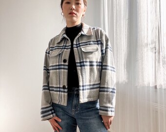 ジャケット・アウター SANDINISTA Easy Fit Wool Check Gown L Single-breasted double-faced wool jacket, natural | 