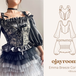 Espartilho romântico Cottagecore 2 opções + conjunto de blusa interna PDF A4, A0, padrões de costura de CARTA (8 tamanhos) + vídeo, tutorial de fotos