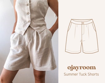 Summer Tuck Shorts, Pants(OJPT0002) PDF A4, Letter, A0 Sewing Patterns, (Total XXS~XXXL 8 Sizes) +Video Tutorial