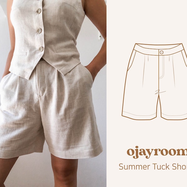 Summer Tuck Shorts, Pants(OJPT0002) PDF A4, Letter, A0 Sewing Patterns, (Total XXS~XXXL 8 Sizes) +Video Tutorial