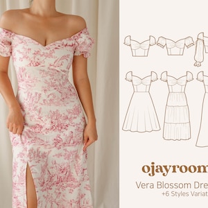 Vestido Romactic Cottagecore Vera Blossom Primavera/Verão 6 Estilos (OJDR0015) PDF A4/A0/LETRAS Padrões de Costura (8 Tamanhos) + Vídeo Tutorial