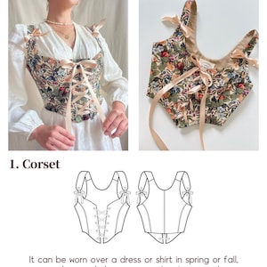 Haut corset romantique Cottagecore avec manches OJCO0001 PDF A4, A0, LETTRE Patrons de couture 11 tailles vidéo, tutoriel photos image 6