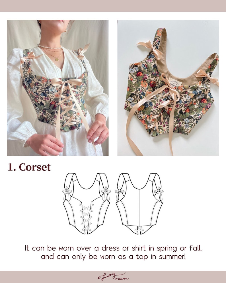 Haut corset romantique Cottagecore avec manches OJCO0001 PDF A4, A0, LETTRE Patrons de couture 11 tailles vidéo, tutoriel photos image 6