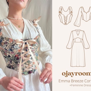 Romantic Cottagecore Corset 2 options+Dress Set PDF A4,A0,LETTER Sewing Patterns(8 Sizes) +Video, Photos Tutorial