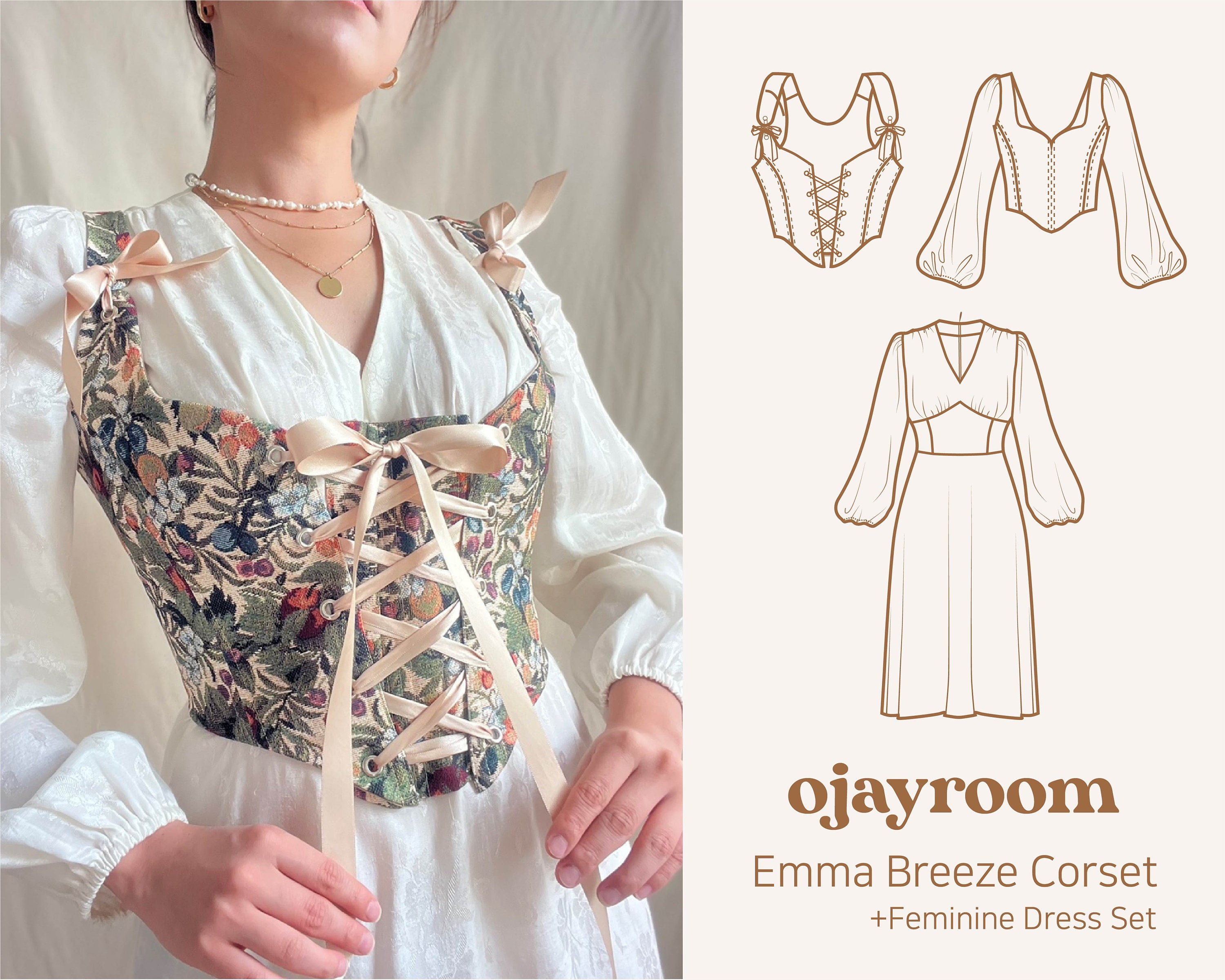 Romantic Cottagecore Corset 2 Optionsdress Set PDF - Etsy