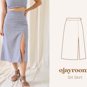 Slit Long Skirt, Summer Skirt(OJSK0003), PDF A4, Letter, A0 Sewing Patterns, (Total XXS~XXXL 8 Sizes) +Video Tutorial