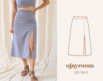 Slit Long Skirt, Summer Skirt(OJSK0003), PDF A4, Letter, A0 Sewing Patterns, (Total XXS~XXXL 8 Sizes) +Video Tutorial