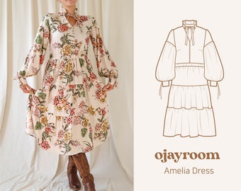 All year round 28 Idea Dresses, Comfy Tunic Loose dress(OJDR0016) PDF A4,A0,LETTER Sewing Patterns(8 Sizes) +Video, Photos Tutorial