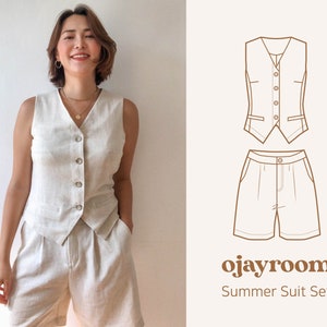 ¡Conjunto de traje de verano! Patrón de costura Chaleco y pantalones cortos Pdf A4, CARTA, A0 (Total XXS ~ XXXL 8 tamaños) +Video Tutorial