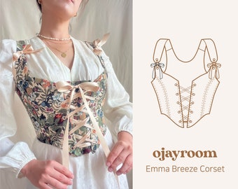 Corset romantique Cottagecore (OJCO0001) PDF A4, A0, LETTRE patrons de couture (11 tailles) + vidéo, tutoriel photos