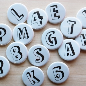 Pin Badges Alphabet Shadow Letters 1.25 size Pin Buttons Magnets image 1