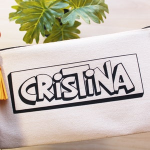 Personalized Canvas Pouch Bag | Modern Hand Lettered Name | makeup bag | cosmetic bag | wedding bridesmaid favor
