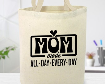 Mom Mode Canvas Tote Bag, Mom Life, Mothers Day Gift, Reusable Bag