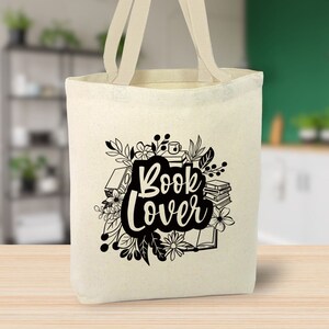 Book Lover Tote Bag,  Canvas Tote Bag, Gift for a Book Reader, Bookish, Reusable Bag, Book Bag, wildflowers, aesthetic bag design