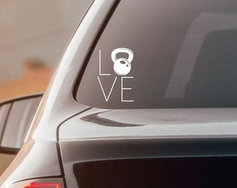 LOVE Kettlebell Decal / Workout Car Decal / Lifting Decal / Weightlifting CrossFit Sticker / Powerlifting Decal / Gym Fitness Instructor