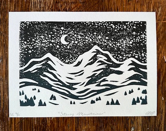 Starry Mountains block print