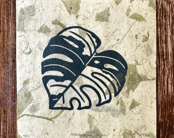 Monstera Albo block print