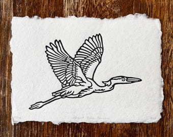 Great Blue Heron block print