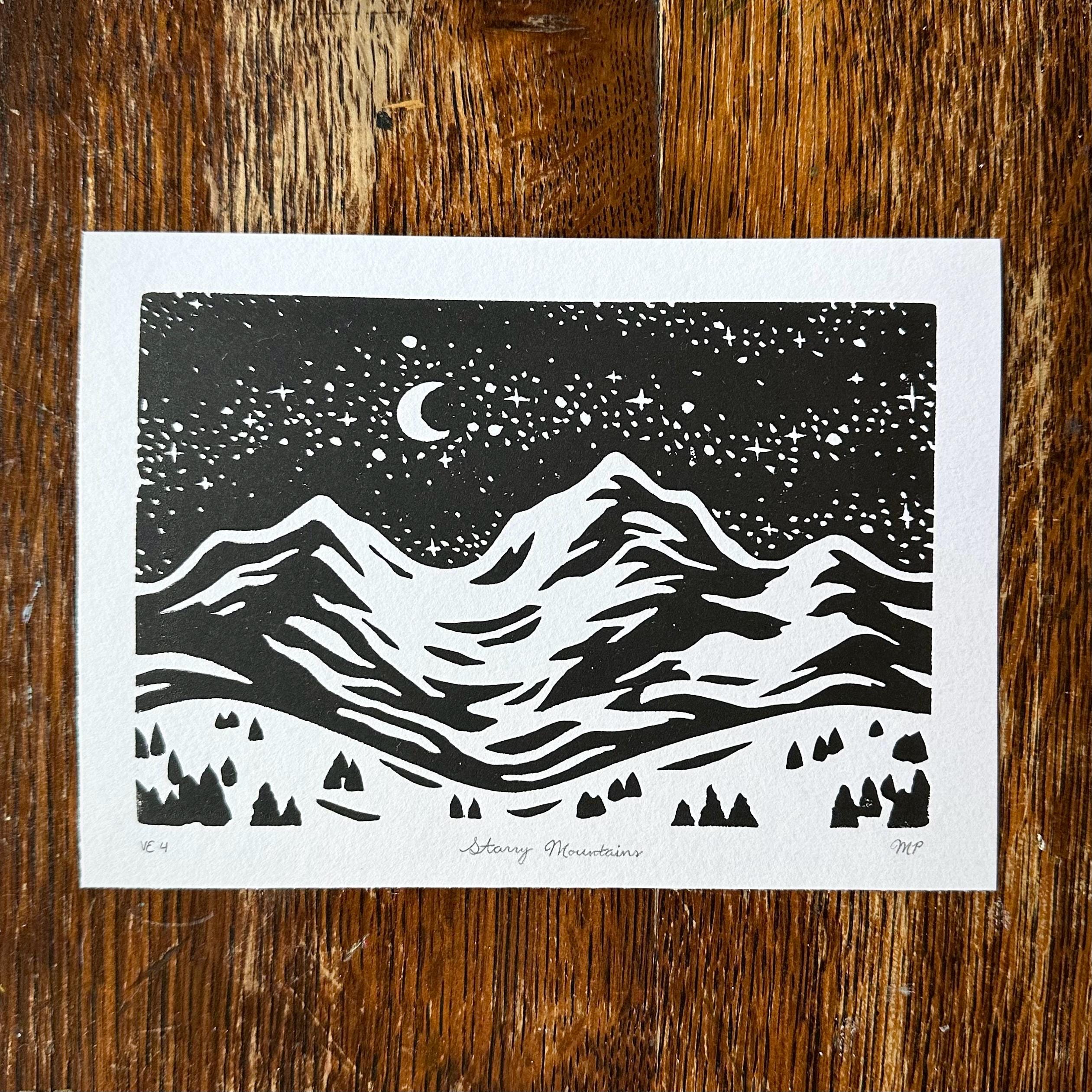 Starry Mountains Block Print - Etsy