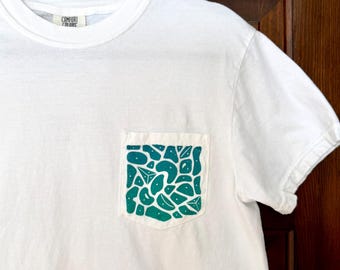 Block Printed Rock Climbing Hold Adult Unisex Pocket T Shirt