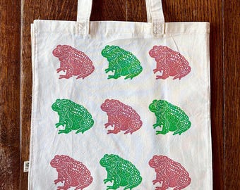 Block Printed Tic Tac Toad Lightweight Tote Bag - Pink & Green