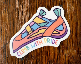 Climb with Pride climbing shoe vinyl sticker - muted rainbow