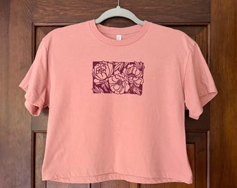 Block Printed Peonies Crop Top