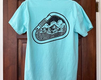 Block Printed Mountain Carabiner Adult Unisex T Shirt
