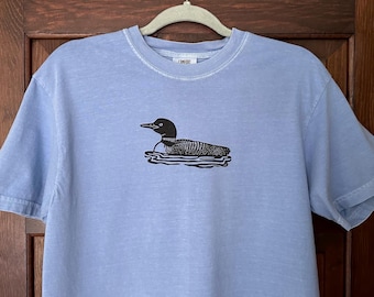 Block Printed Loon Adult Unisex T Shirt