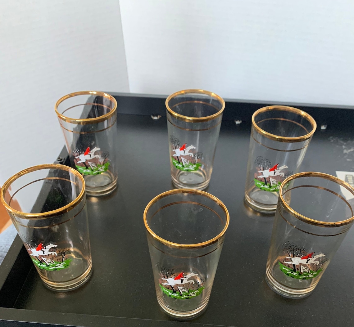 Equestrian Gold rimmed 4oz shot glass Etsy