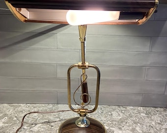 Brass & Woodgrain Antique Piano Lamp