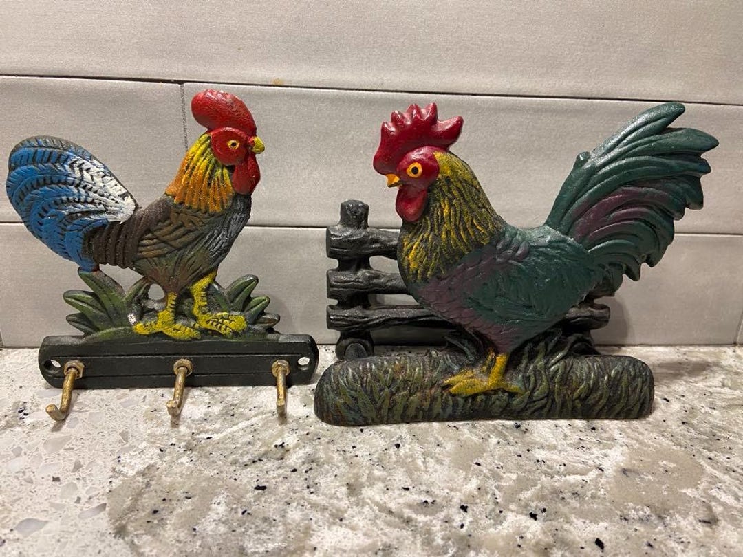 Roaster Key Rack Antique Cast Iron Rooster Key Hooks and Rooster Mail Holder - Etsy