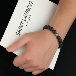 Black Lava Stone Beaded Bracelet: Men&#39;s Energy Healing Aromatherapy Jewelry