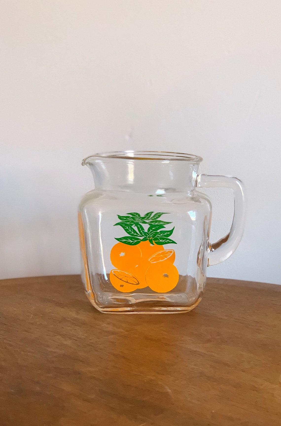 Vintage Orange Juice Federal Glass Square Pitcher With Handle Etsy