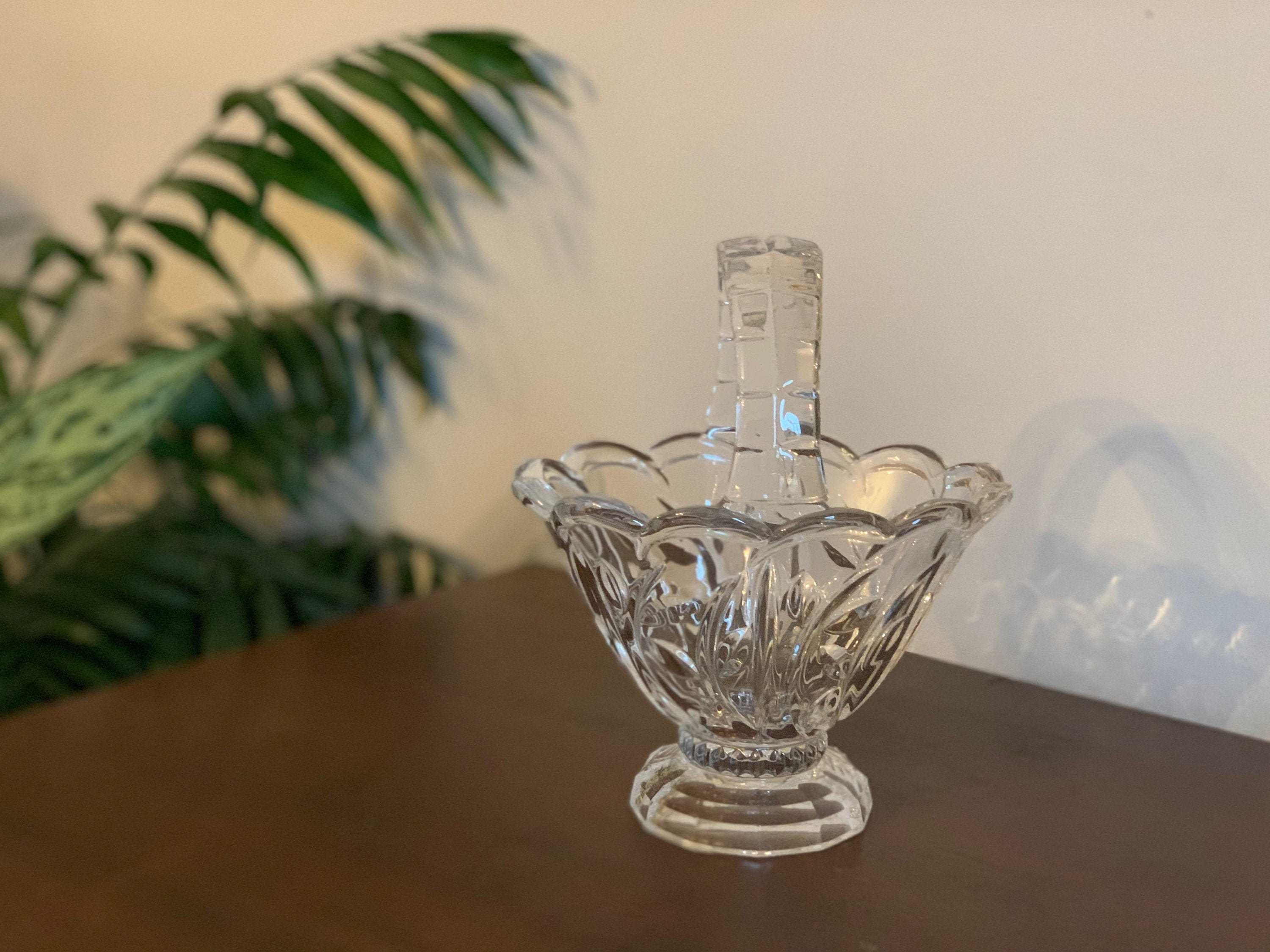Crystal Glass Decorative Basket Candy Dish Flower Potpourri Display
