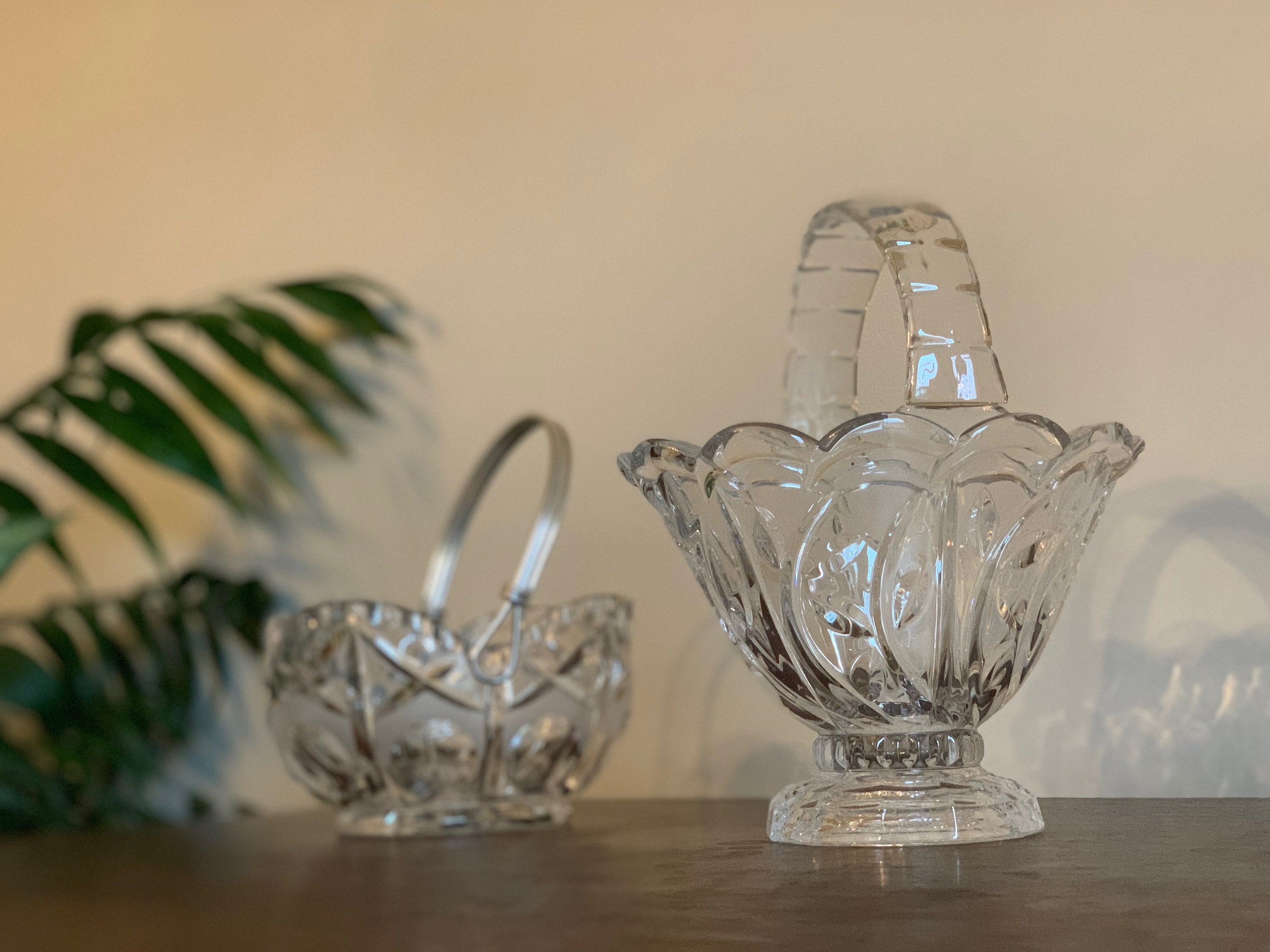 Silver Handle Crystal Glass Candy Dish Flower Girl Basket Etsy